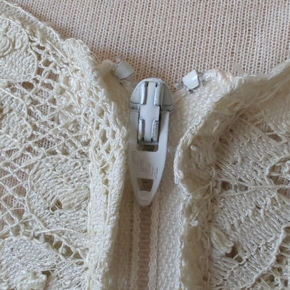 Couriers California Vtg 70s Cottagecore Prairie Maxi Dress Cream Lace Flare XS/S - Picture 5 of 12